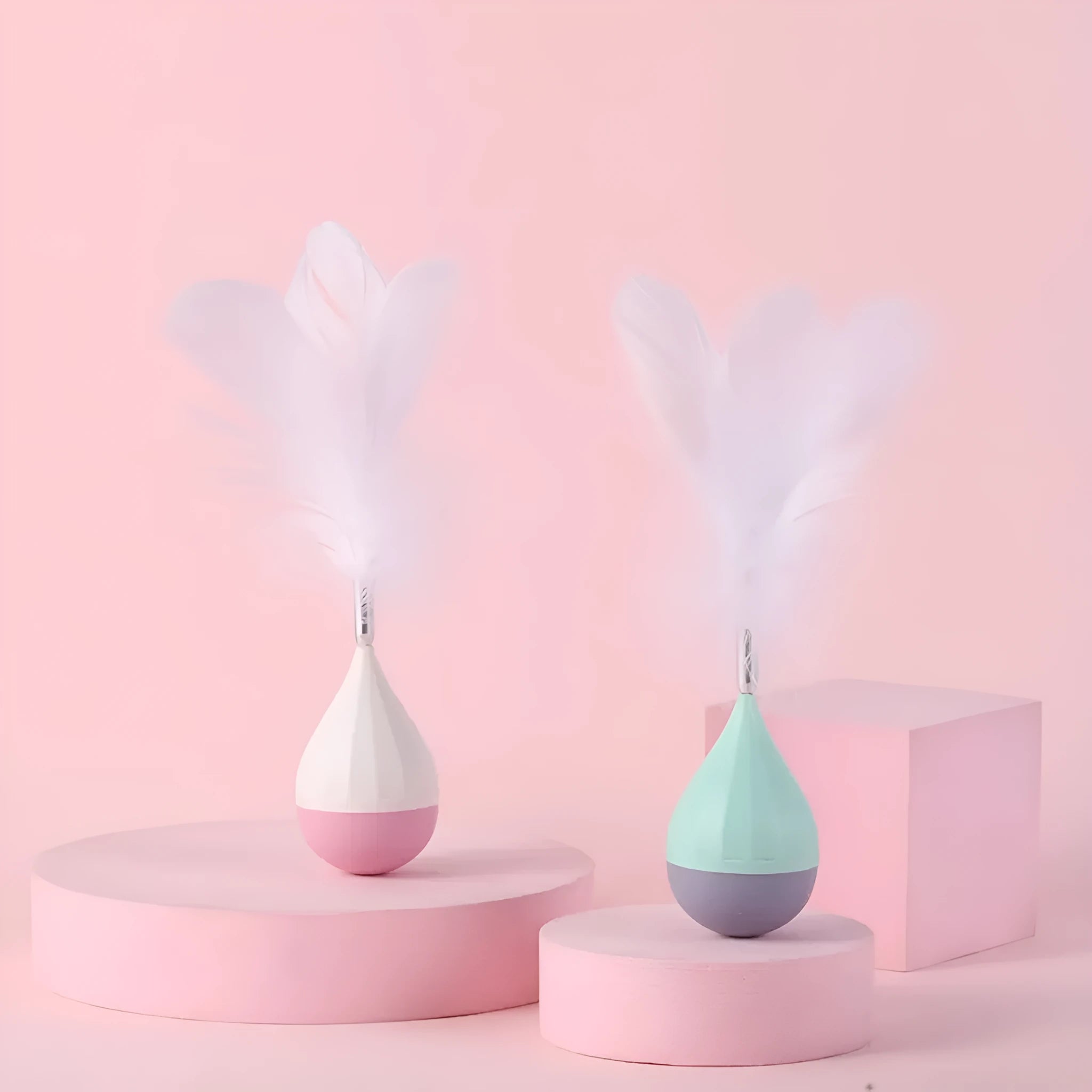 Feather tumbler cat toy with aluminium alloy tease stick and goose feather attachments
