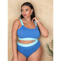 Solid colour high waisted bikini set for women in plus sizes, made from polyester fabric.