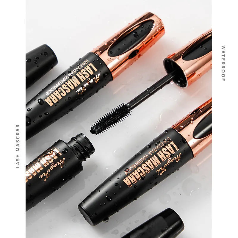 Black waterproof and sweat-proof mascara tube for long curling lashes.