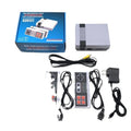 Compact grey NES-style retro game console with two rectangular controllers on a white background.
