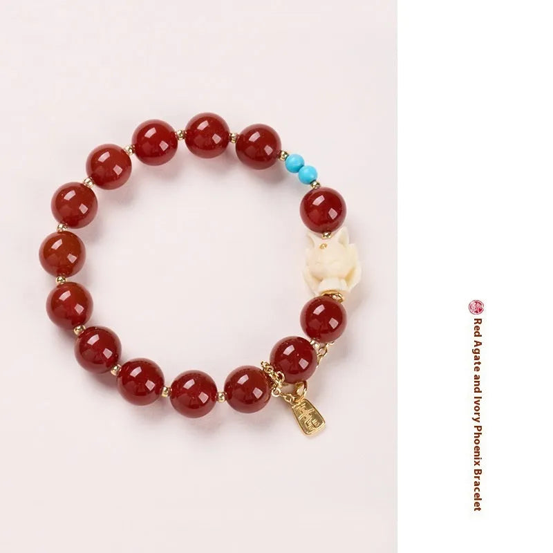 Hongyun round beads 10mm red agate ivory nut Fengjiu bracelet women's retro style