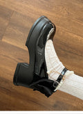 Women's black Mary Jane shoes with chunky 6cm heel and round toe, showing shallow vamp opening